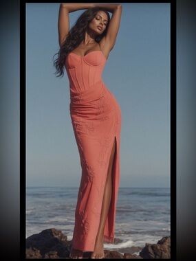 HOUSE OF CB 'Carmella' Coral Embellished Hand Beaded Dress/XSmall (Plus) $299